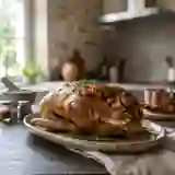 Oie rôtie, farce foie gras et marrons