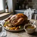 Oie rôtie fondante, sauce nappante au cidre