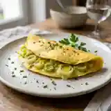 Omelette fondante aux poireaux confits