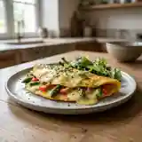 Omelette fondante aux tomates fraîches, asperges croquantes et comté