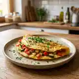 Omelette savoureuse aux poivrons et courgettes fondantes