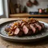 Onglet fondant et ses échalotes confites