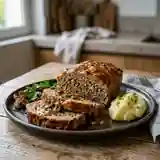 Pain de viande savoureux aux champignons et herbes fraîches