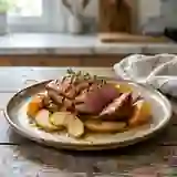 Papillote de canard juteuse, pomme et melon