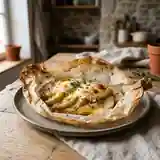 Papillote de chèvre chaud aux poires caramélisées, miel et thym