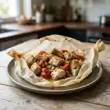 Papillote de poulet aux tomates confites et artichauts au micro-ondes : recette rapide et savoureuse