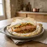 Papillote de saumon aux légumes frais et herbes aromatiques