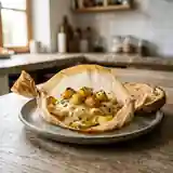 Papillote gourmande de fromage de chèvre et ananas caramélisé