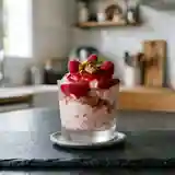 Parfait givré rhubarbe et coulis framboise