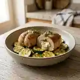 Paupiettes de dinde farcies au chèvre et courgettes rôties au four