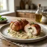 Paupiettes de poulet au fromage bleu et lard croustillant