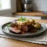 Pavé de bison flambé à la sauce buffalo épicée