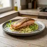 Pavé de saumon au Pastis sur lit fondant de poireaux