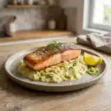Pavé de saumon grillé sur lit de poireaux fondants