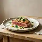 Pavé de thon snacké à l'ail et au citron