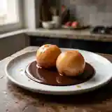 Pêches pochées fondantes sur coulis de chocolat chaud gourmand