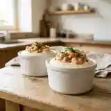 Petites mousses légères de chou-fleur à la sauce crémeuse aux crevettes