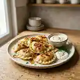 Pierogi polonais traditionnels farcis au fromage et pommes de terre