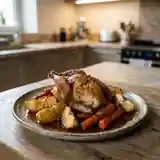 Pigeonneau rôti aux pommes et carottes fondantes
