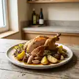 Pintade rôtie aux champignons et pommes fondantes