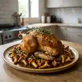 Pintade rôtie aux girolles et herbes fraîches