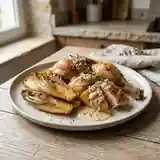 Pintadeau rôti aux endives caramélisées et sauce au vin blanc