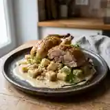 Pintadeaux rôtis au céleri fondant et sauce onctueuse