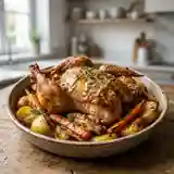 Pintadeaux rôtis au Pineau des Charentes, sauce onctueuse et légumes de saison