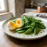 Pois gourmands et œuf mollet