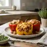 Poivrons farcis au poulet et fromage fondu