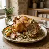 Poularde farcie et crème de champignons