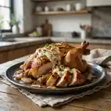 Poularde Rôtie au Raifort et Amandes Grillées