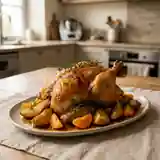 Poularde rôtie laquée aux fruits d'hiver