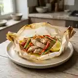 Poulet en papillote citronnée et petits légumes