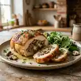Poulet farci aux champignons et pain rustique