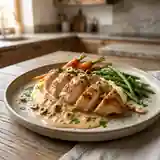 Poulet fondant à la sauce onctueuse aux noisettes