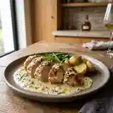 Poulet fondant à l'estragon et flambé au cognac