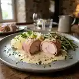 Poulet fondant au jambon et sauce au vin blanc