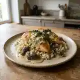 Poulet fondant aux morilles et sauce Chimay bleue