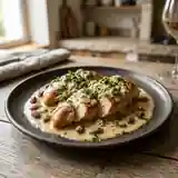 Poulet fondant aux raisins secs et roquefort crémeux