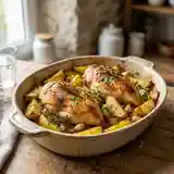Poulet rôti aux pommes de terre fondantes : recette facile et savoureuse