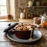 Pudding au gingembre et fruits secs en cocotte : dessert moelleux et parfumé