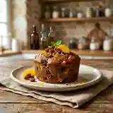 Pudding gourmand au pain d'épices, oranges et raisins secs