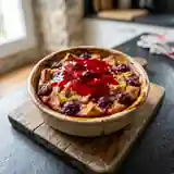 Pudding gourmand aux cerises fraîches et gelée de groseille maison