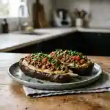 Purée d'aubergines onctueuse avec farce savoureuse