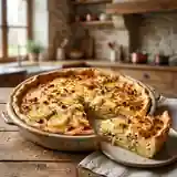 Quiche savoureuse au fromage, oignons, lardons et pommes de terre
