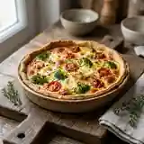 Quiche savoureuse aux brocolis, Saint-Marcellin fondant et tomates cerises