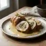 Râble de lapin farci, sauce moutarde onctueuse