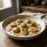 Ragoût savoureux de coquilles Saint-Jacques aux champignons