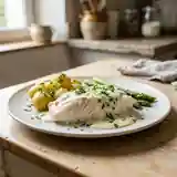 Raie pochée à la sauce blanche onctueuse